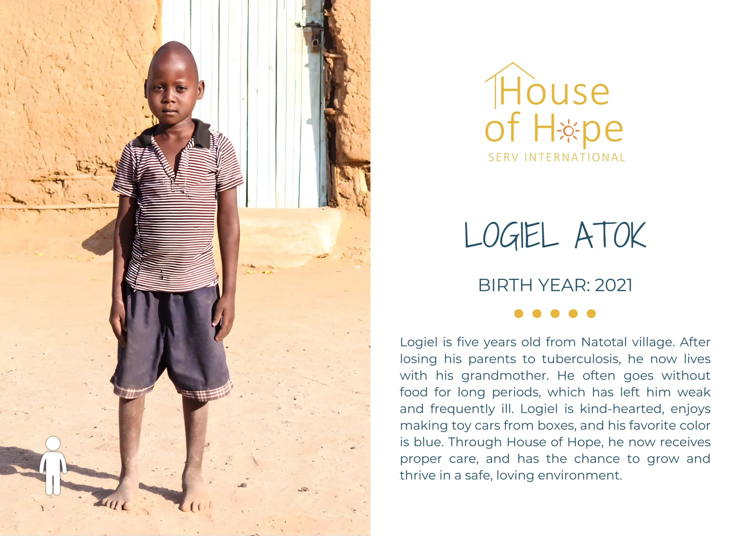 Logiel Atok, seeking a sponsor at House of Hope
